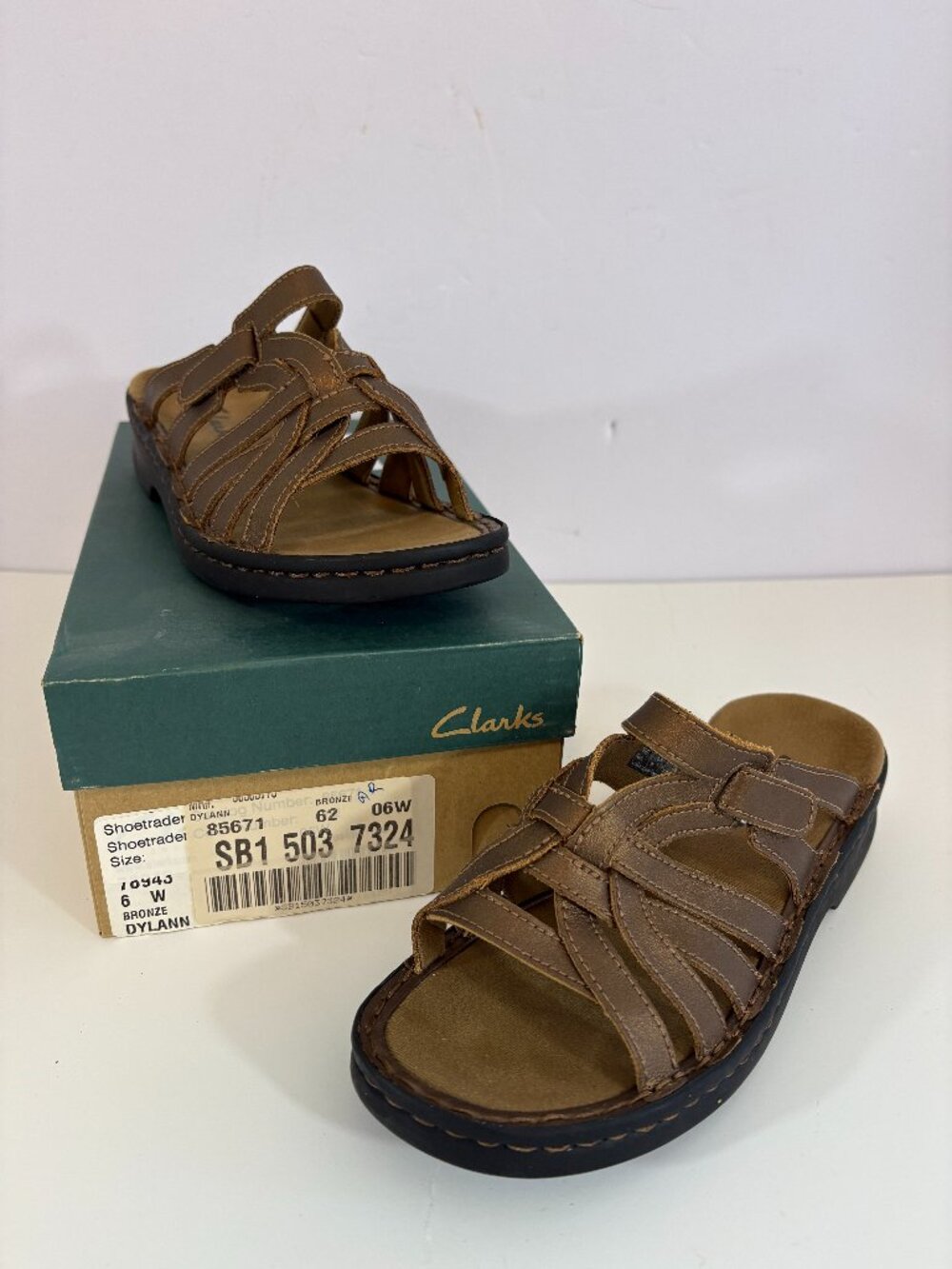 Clarks Dylann Bronze Leather Slide Strappy Sandals 6 Wide Open Toe